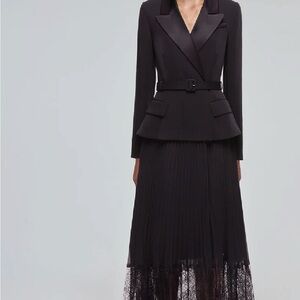 Self-Portrait BLACK TAILORED CREPE AND CHIFFON MIDI DRESS